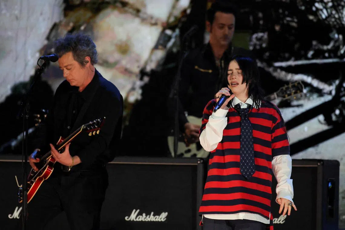 Billie Eilish performs during the FireAid benefit concert for Los Angeles wildfire relief efforts, in Inglewood, California on Jan 30.