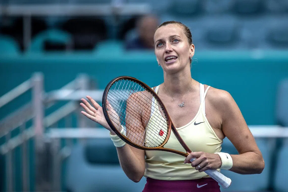Petra Kvitova of the Czech Republic celebrate her victory against Sorana Cirstea of Romania.