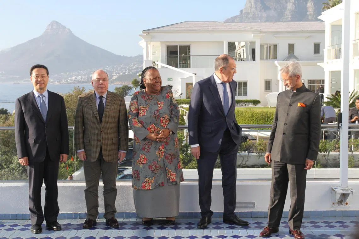 Ms Pandor (centre) was bombarded with questions about the ICC's arrest warrant for Russia's Vladimir Putin as she arrived for talks with Brics representatives.