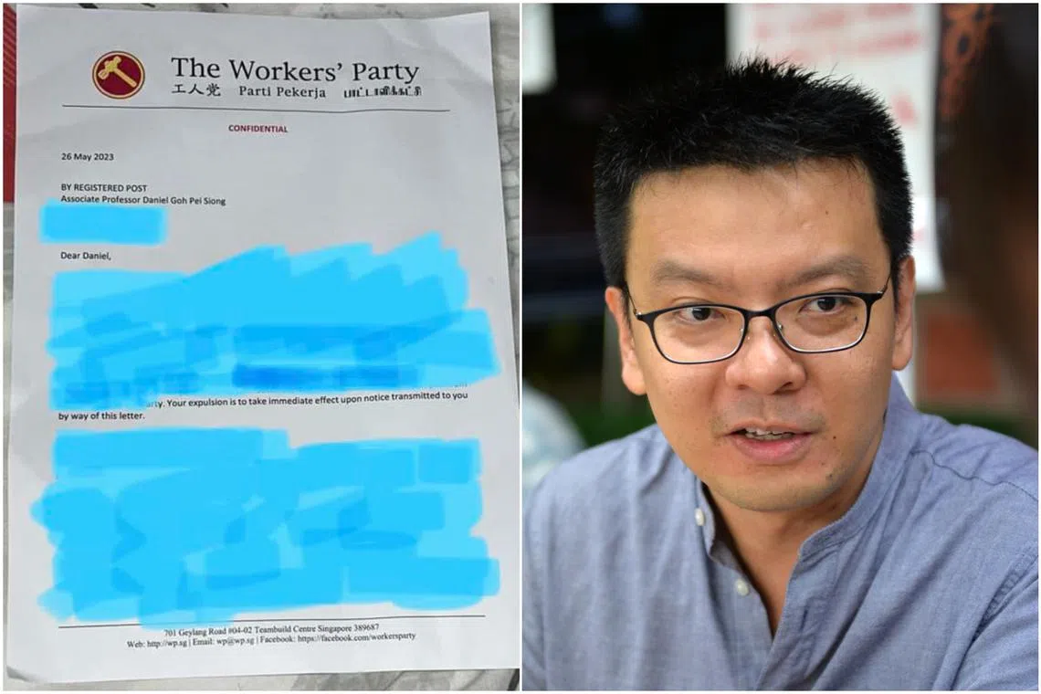 Associate Professor Goh posted a redacted picture of a letter from WP confirming his expulsion with immediate effect.