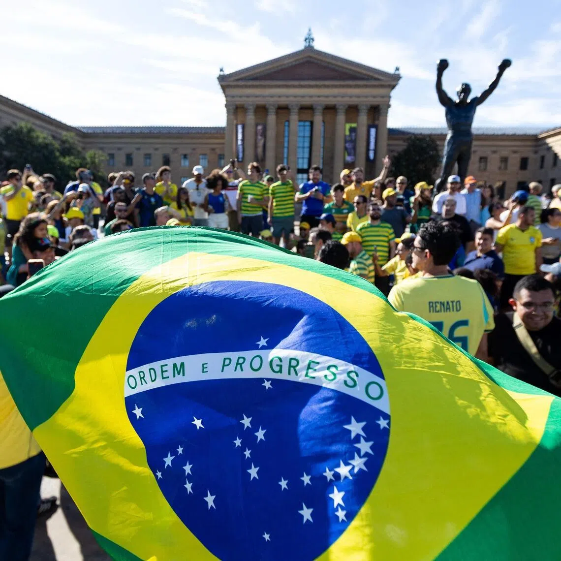 Brazil fans at the Philadelphia Museum of Art ahead of the Selecao's FIFA World Cup 2026 match against Haiti on June 18.