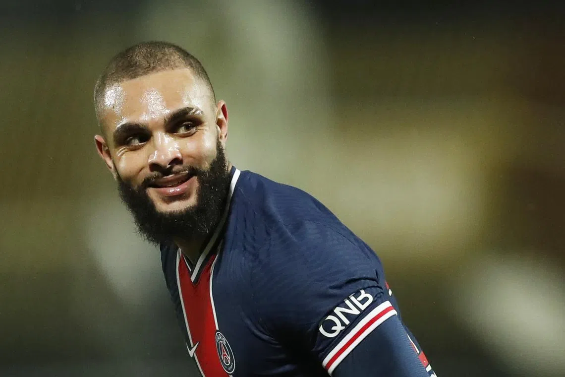 FILE PHOTO: Soccer Football - Ligue 1 - Angers v Paris St Germain - Stade Raymond Kopa, Angers, France - January 16, 2021 Paris St Germain's Layvin Kurzawa celebrates scoring their first goal REUTERS/Stephane Mahe/File Photo