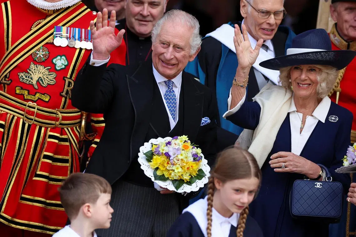 Britain's King Charles and Camilla, Queen Consort, at the Maundy Thursday Service at York Minster, in York.