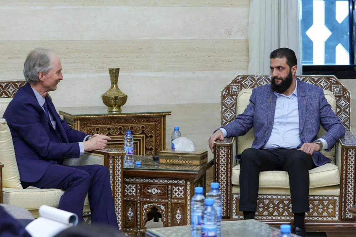 UN Special Envoy Geir Pedersen (left) meeting with HTS leader Abu Mohammed al-Jolani in Damascus on Dec 15, 2024. 