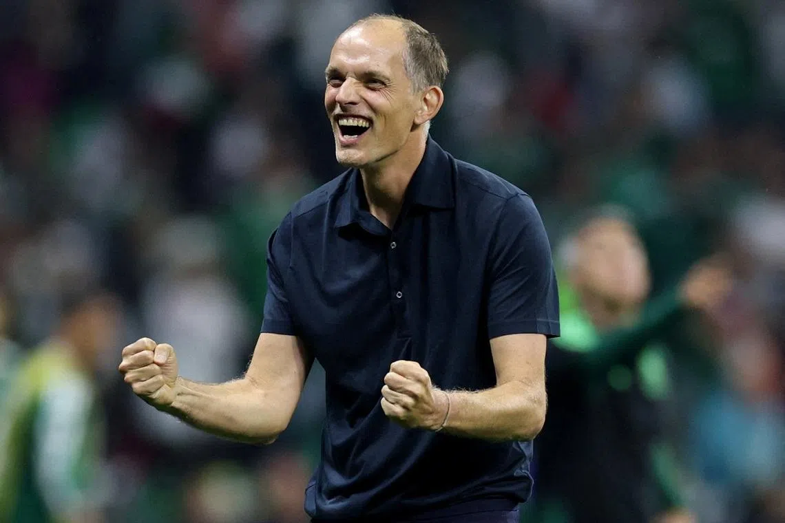Soccer Football - FIFA World Cup 2026 - Round of 16 - Mexico v England - Estadio Azteca, Mexico City, Mexico - July 5, 2026 England manager Thomas Tuchel celebrates after the match REUTERS/Paul Childs