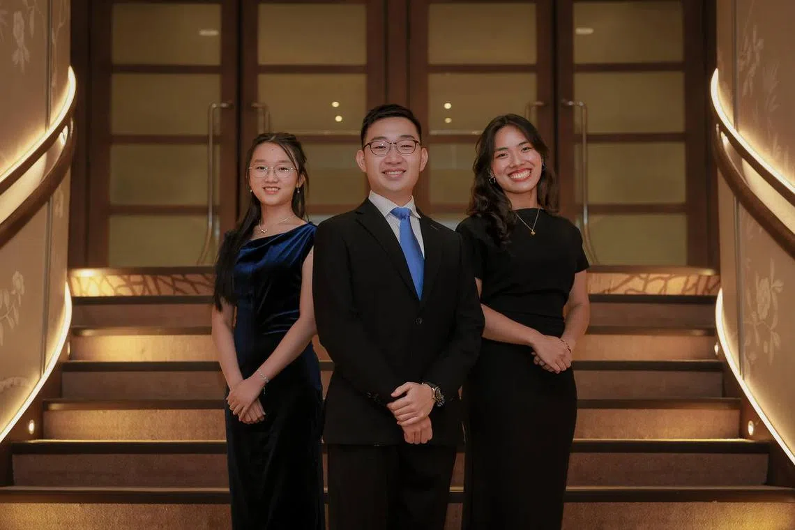 (From left) Ms Hilary Chee, Mr Kaleb Teo and Ms Clarissa Nguyen are the three President’s Scholarship recipients for 2025.