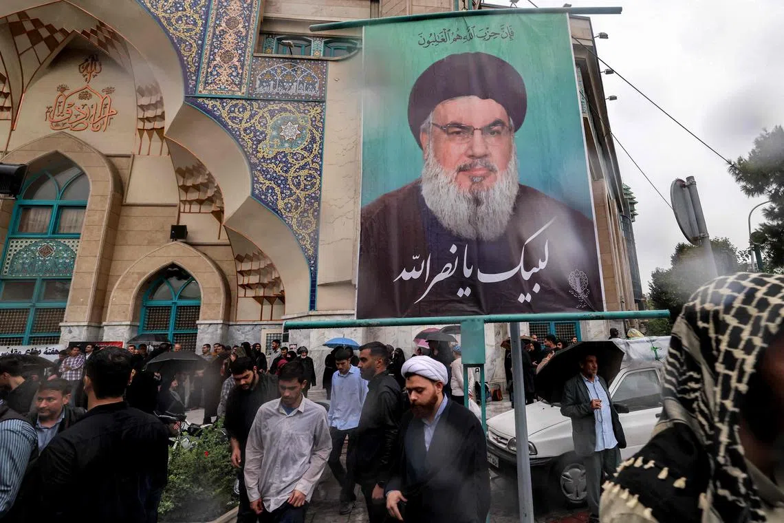Demonstrators gather for an anti-Israel protest in Tehran's Palestine Square on Sept 28, after Hezbollah confirmed reports of the killing of its leader Hassan Nasrallah.