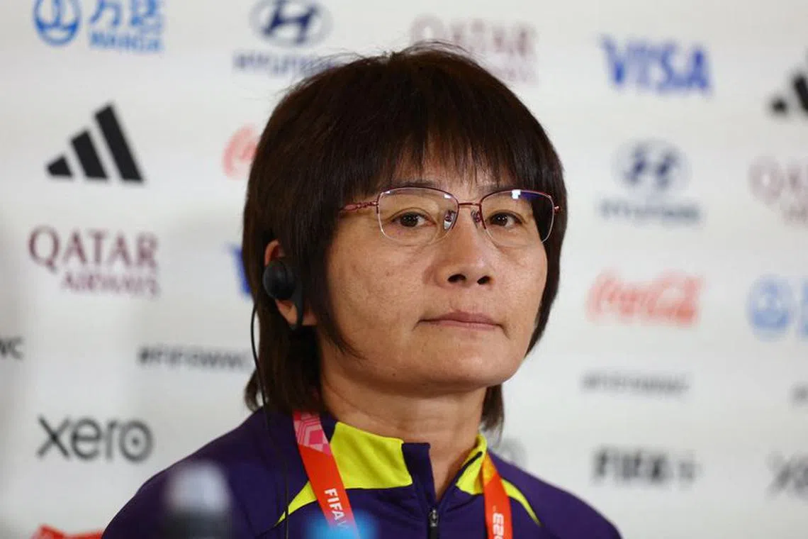 FILE PHOTO: Soccer Football - FIFA Women’s World Cup Australia and New Zealand 2023 - Group D - China Press Conference - Hindmarsh Stadium, Adelaide, Australia - July 31, 2023 China coach Shui Qingxia during the press conference REUTERS/Hannah Mckay/File Photo