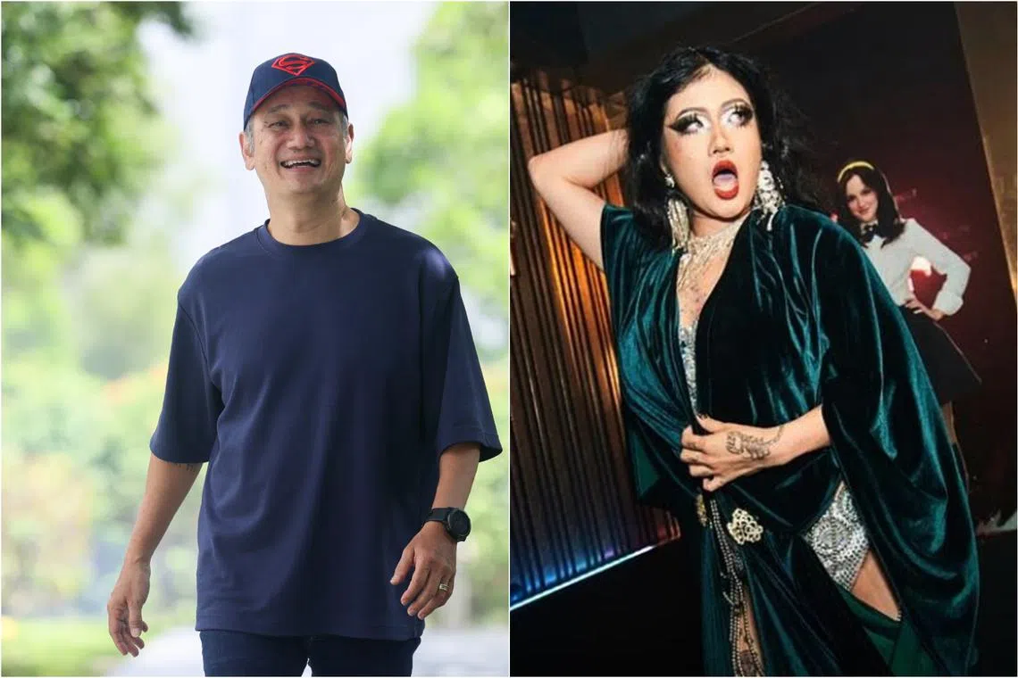 Gurmit Singh (left) will host a National Day Parade watch party with his daughter, the drag and burlesque performer known by her stage name Lychee Bye (right).