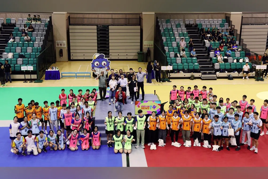 Judges and contestants at the semi-finals of ST’s quiz competition What’s The News? at Our Tampines Hub on May 21.