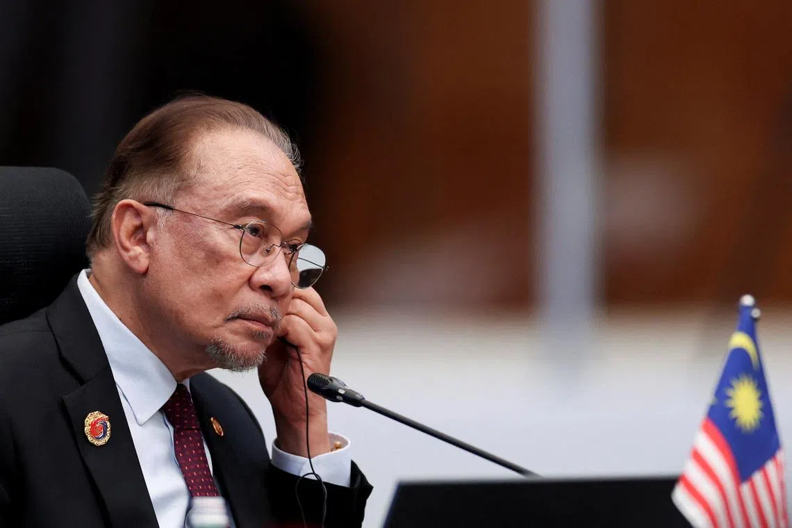 Malaysia's Prime Minister Anwar Ibrahim at a summit in Kuala Lumpur, Malaysia October 26, 2025. REUTERS/Chalinee Thirasupa/Pool