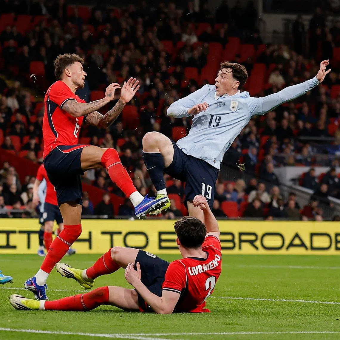 Soccer Football - International Friendly - England v Uruguay - Wembley Stadium, London, Britain - March 27, 2026 England's Ben White concedes a penalty against Uruguay's Federico Vinas Action Images via Reuters/Andrew Couldridge