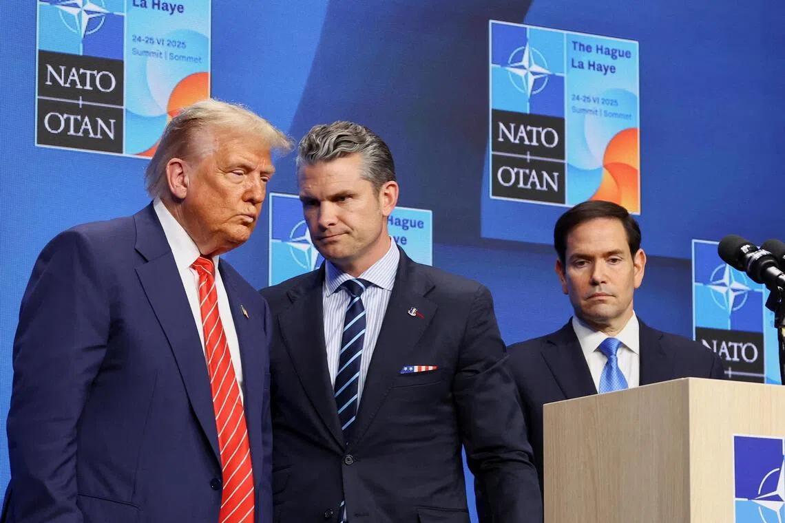 A 2025 photo shows (from left) US President Donald Trump, Defence Secretary Pete Hegseth and Secretary of State Marco Rubio attending a NATO summit in the Netherlands.