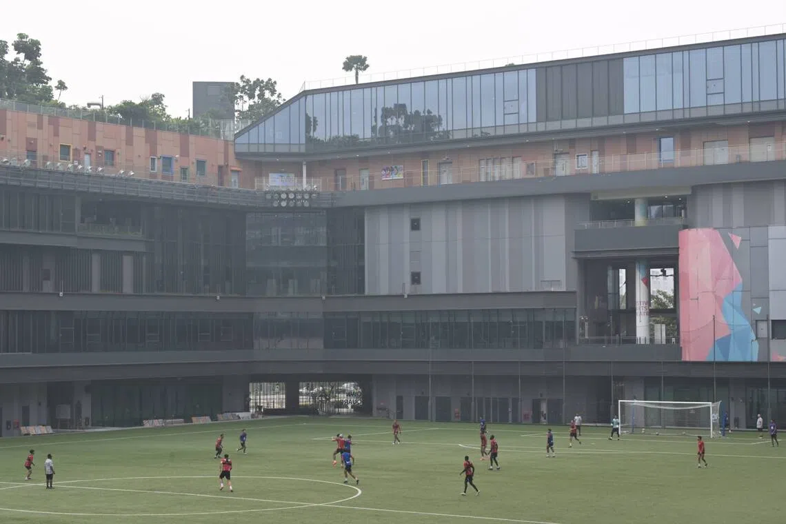 Hougang United football players training at Our Tampines Hub at about 10am on Oct 10.