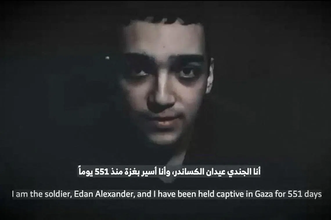 An image grab from the Hamas video showing Israeli hostage Edan Alexander, who has been held in the Gaza Strip since Hamas' October 2023 attacks on Israel.