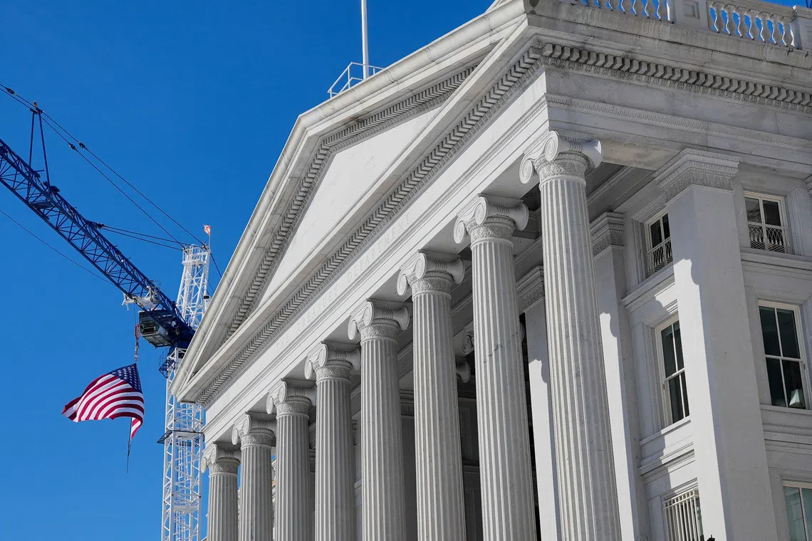 A general view of the Treasury Building on day two of a partial government shutdown in Washington, D.C., U.S., February 1, 2026. REUTERS/Ken Cedeno