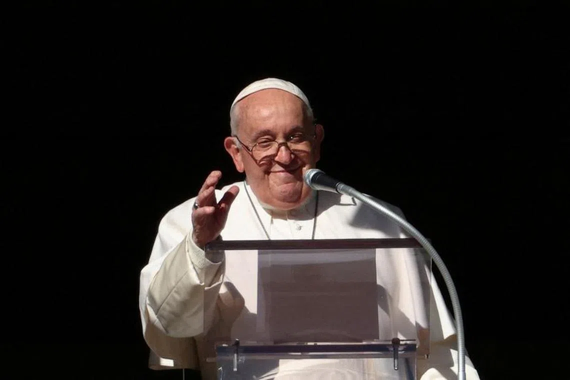 FILE PHOTO: Pope Francis leads the Angelus prayer from his window, at the Vatican, December 17, 2023. REUTERS/Guglielmo Mangiapane/File Photo