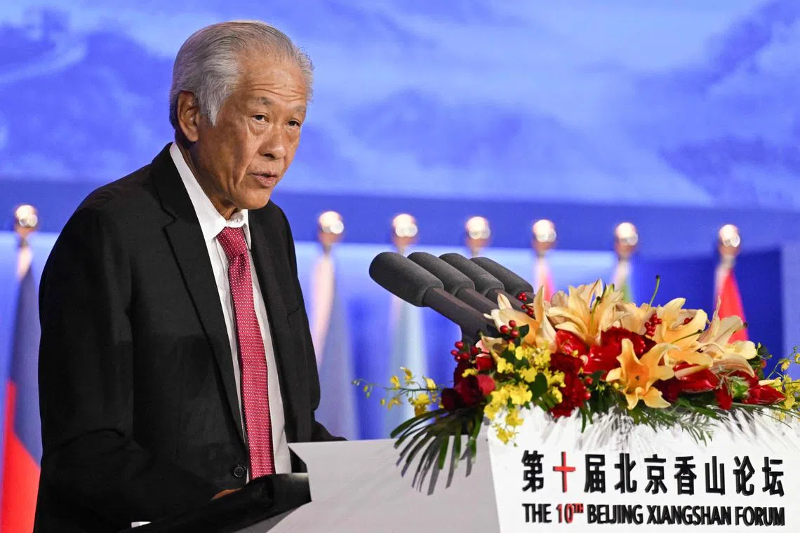 Defence Minister Ng Eng Hen speaking during the Xiangshan Forum in Beijing on Oct 31.