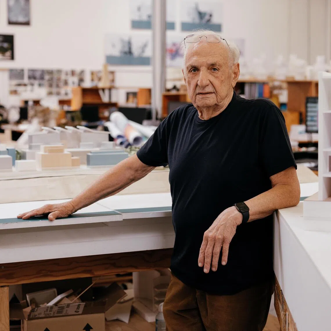 Frank Gehry at his architecture studio in Los Angeles in April 2021. He died at his US home in Santa Monica, California, on Dec 5.