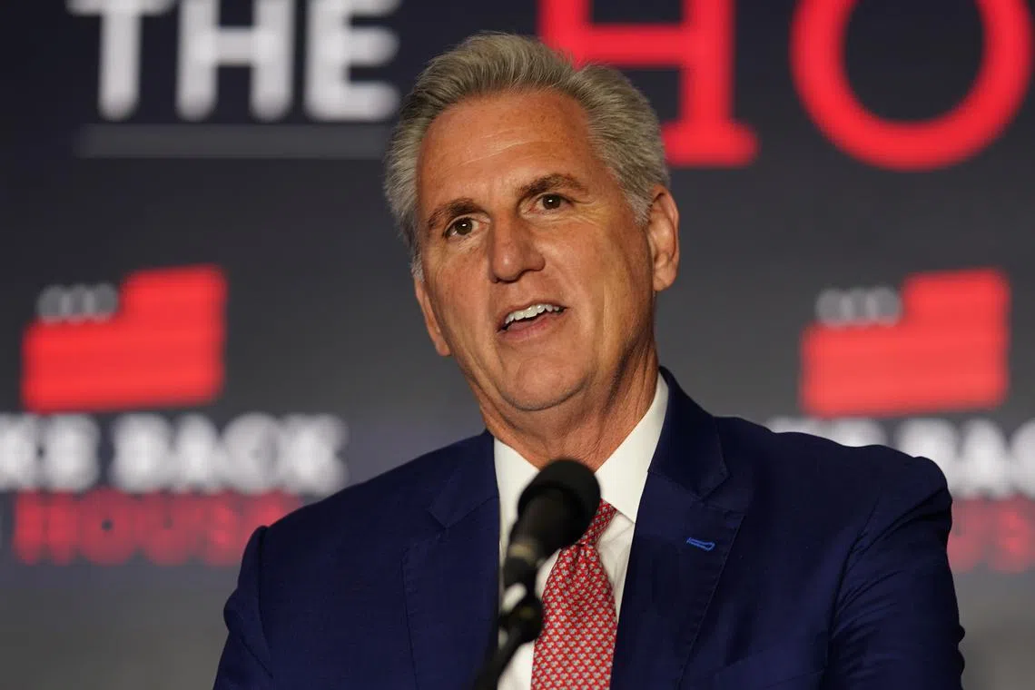 House Minority Leader Rep. Kevin McCarthy speaks at an election night party at the Westin Hotel in Washington, DC, USA, November 9, 2022.