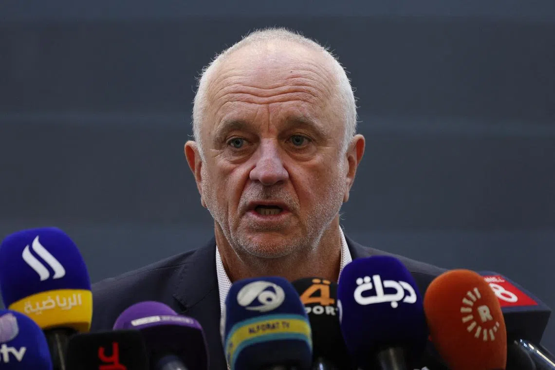 Soccer Football - Iraq Press Conference - Iraqi Football Association, Baghdad, Iraq - May 16, 2026 Iraq head coach Graham Arnold during the press conference REUTERS/Thaier Al-Sudani