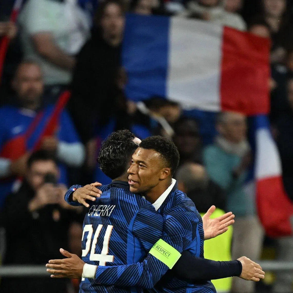France's Rayan Cherki celebrates with captain Kylian Mbappe after scoring the opening goal during the international friendly football match between France and Ivory Coast ahead of the 2026 FIFA World Cup. 