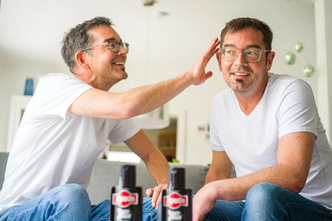 As identical twins, Ole (right) and Lars once looked indistinguishable – until a small change in hair appearance shifted perceptions.