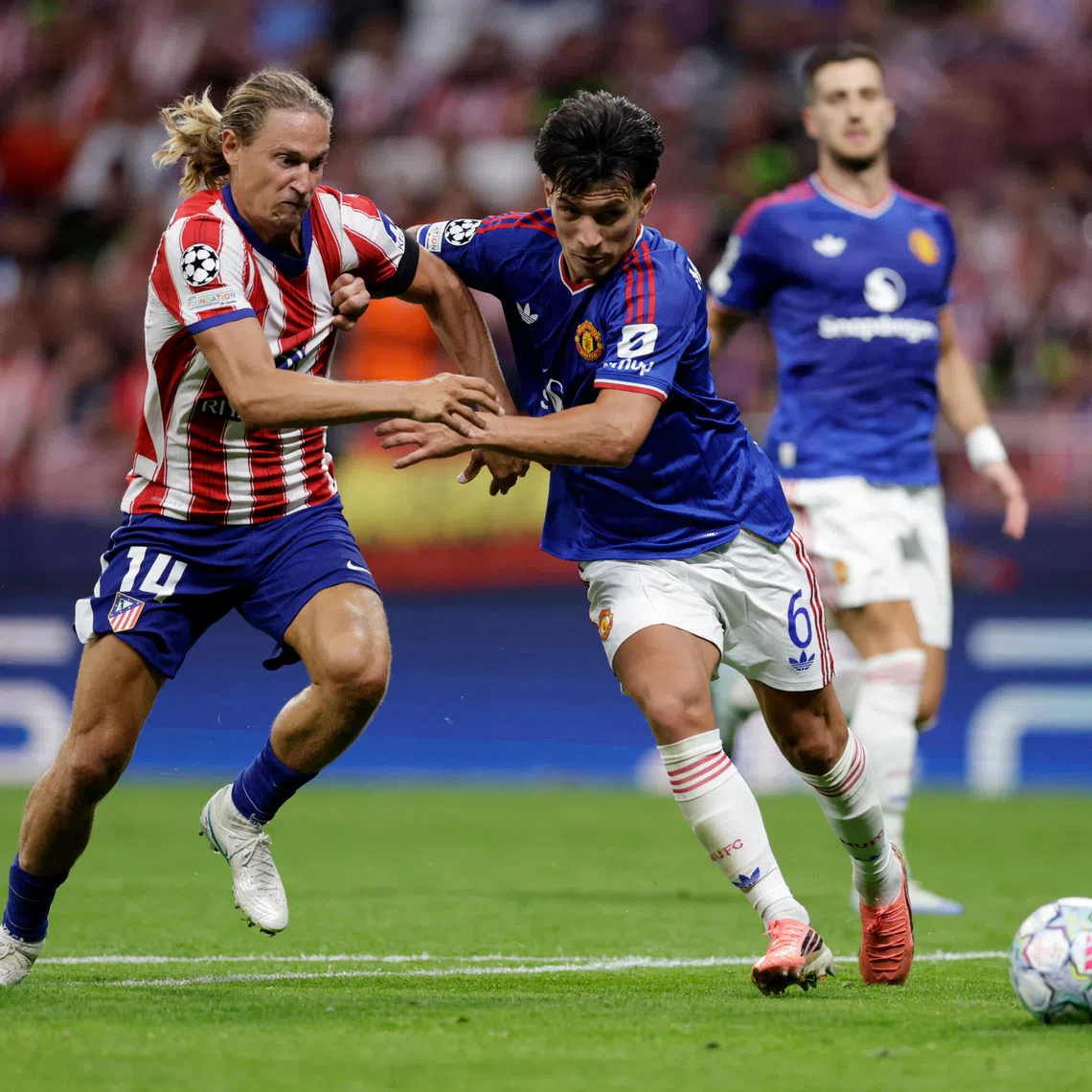 Martinez (in blue) said after United’s 2-0 defeat by Madrid that the club had last season “created the base to create an amazing team”, which was not followed through on.
