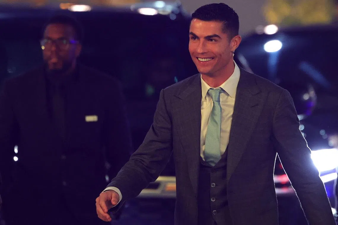 Cristiano Ronaldo arrives at the Mrsool Park Stadium in the Saudi capital Riyadh, on Jan 3, 2023, ahead of his unveiling as an Al-Nassr player. 