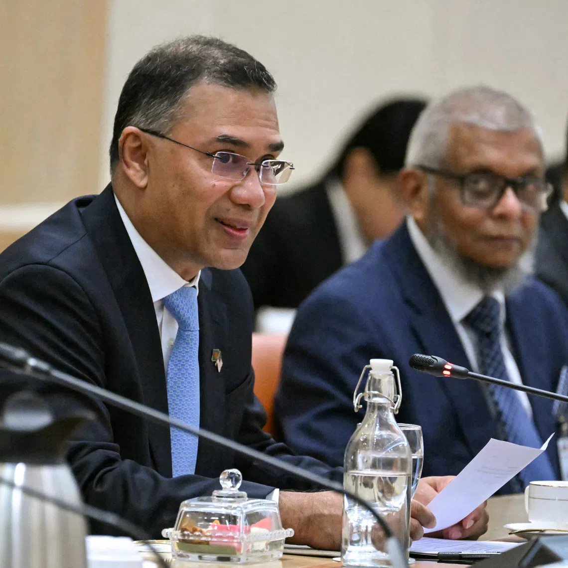 Bangladesh’s Prime Minister Tarique Rahman (left) made the comments during his first meeting with the new Indian High Commissioner to Bangladesh, Dinesh Trivedi.
