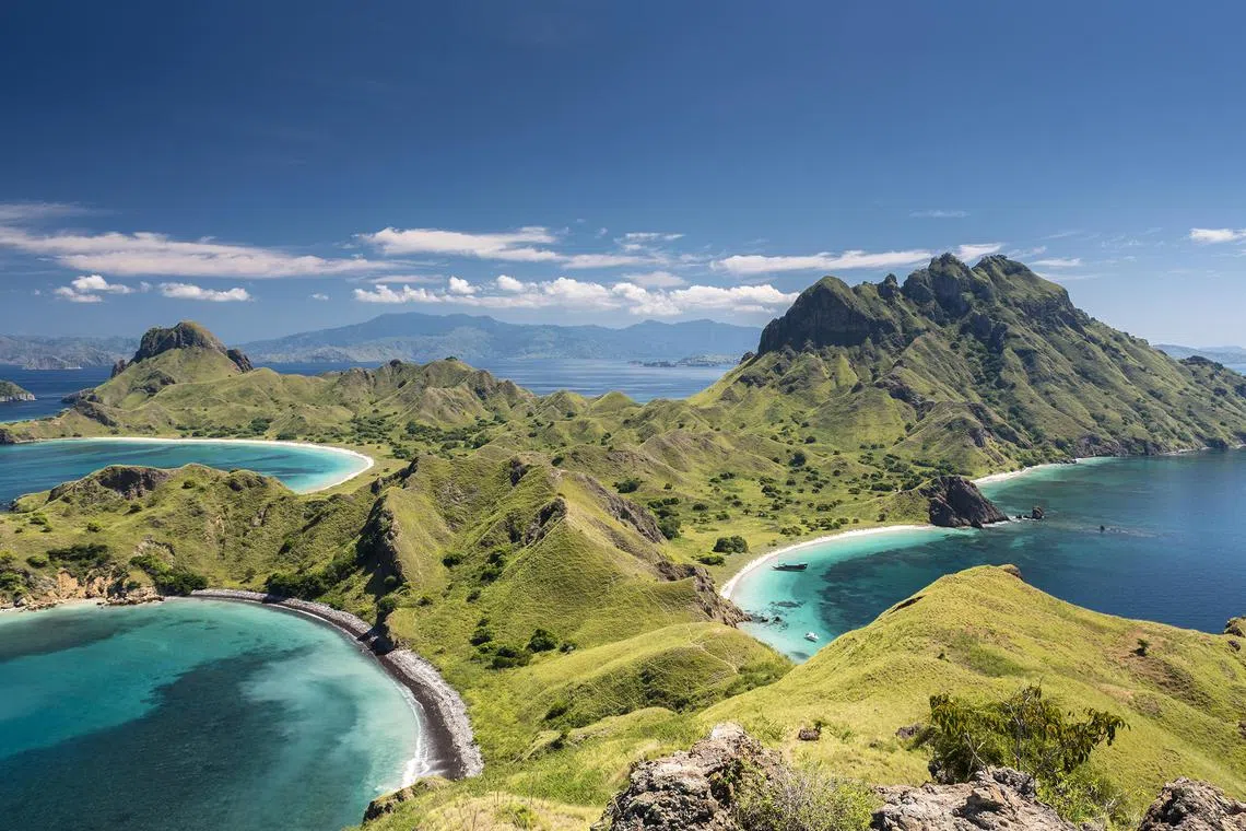 On the way to the peak of Padar Island, which can take as fast as half an hour to ascend, the island’s three visible bays slowly come into view. 