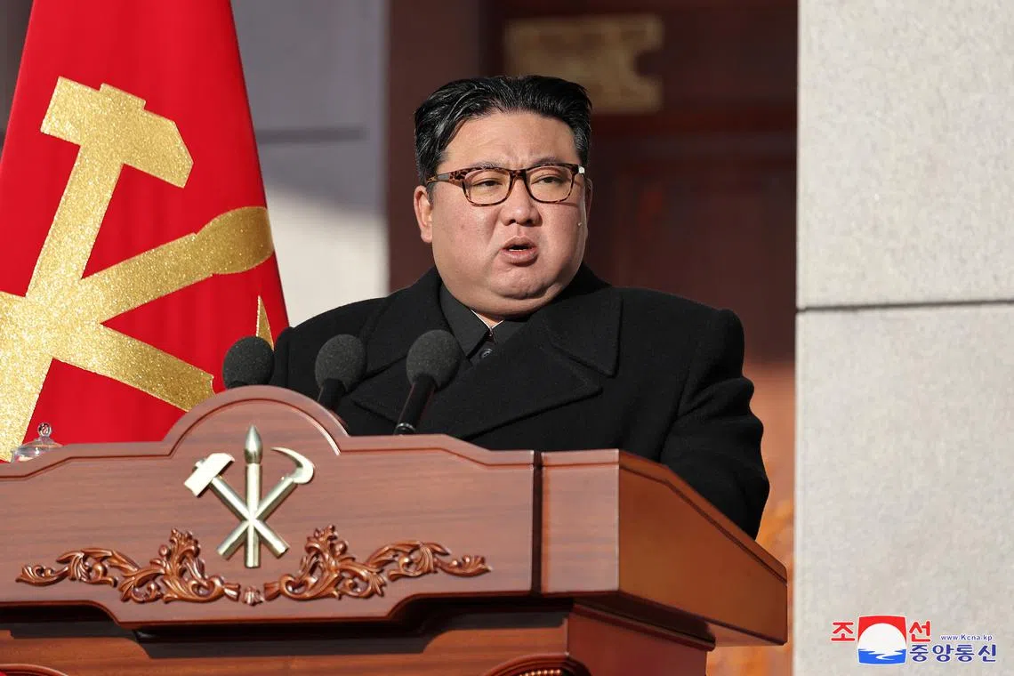 FILE PHOTO: North Korean leader Kim Jong Un visits the Ministry of National Defense on the occasion of the 76th anniversary of the founding of the Korean People's Army in Pyongyang, North Korea in this picture released on February 9, 2024 by the Korean Central News Agency.  KCNA via REUTERS/File Photo