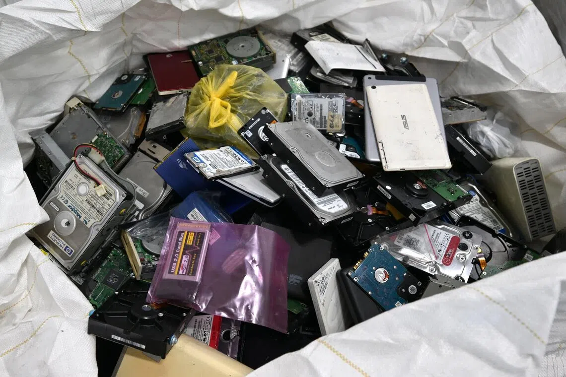 Collected e-waste are sent to Alba E-Waste Smart Recycling's warehouse in Tuas.