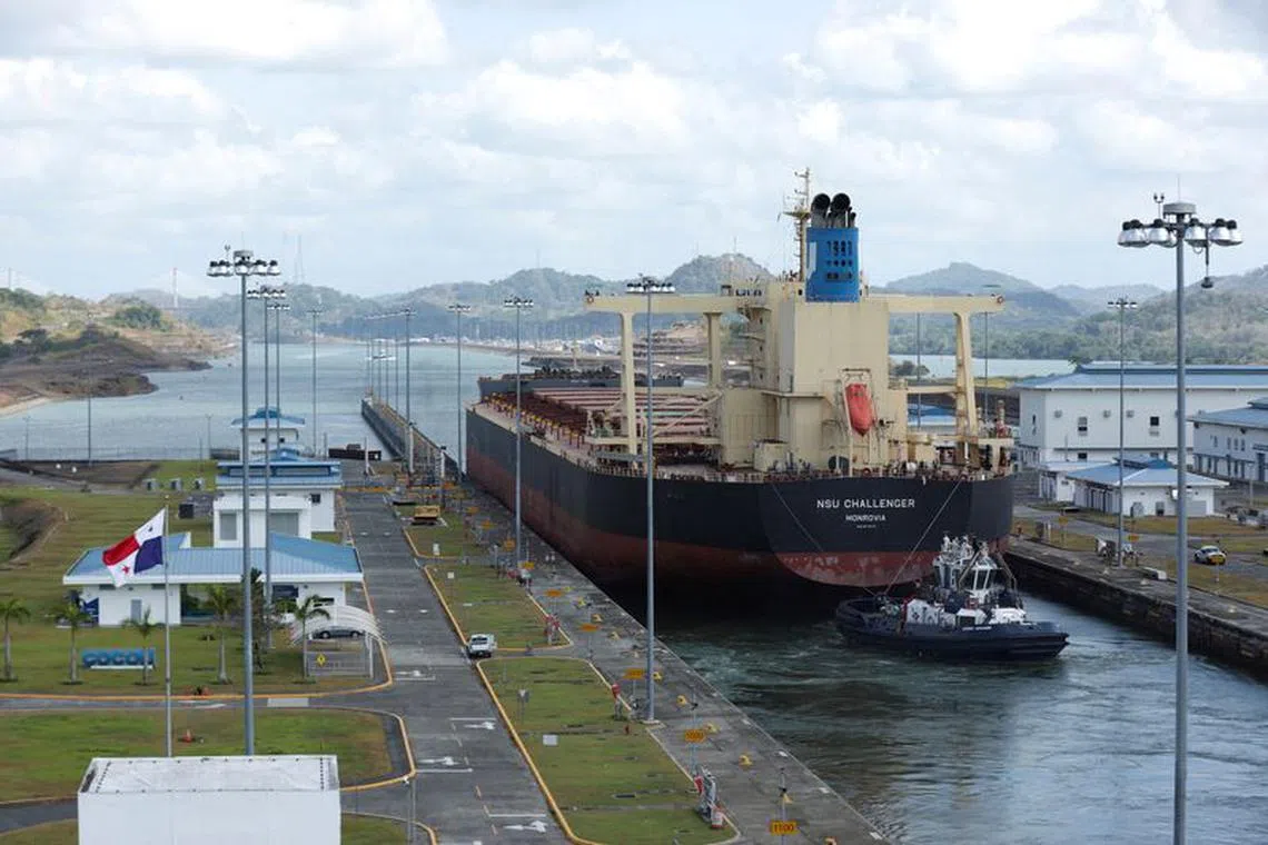 FILE PHOTO: Monrovia NSU CHALLENGER bulk carrier transits the expanded canal through Cocoli Locks at the Panama Canal, on the outskirts of Panama City, Panama April 19, 2023. REUTERS/Aris Martinez/File Photo