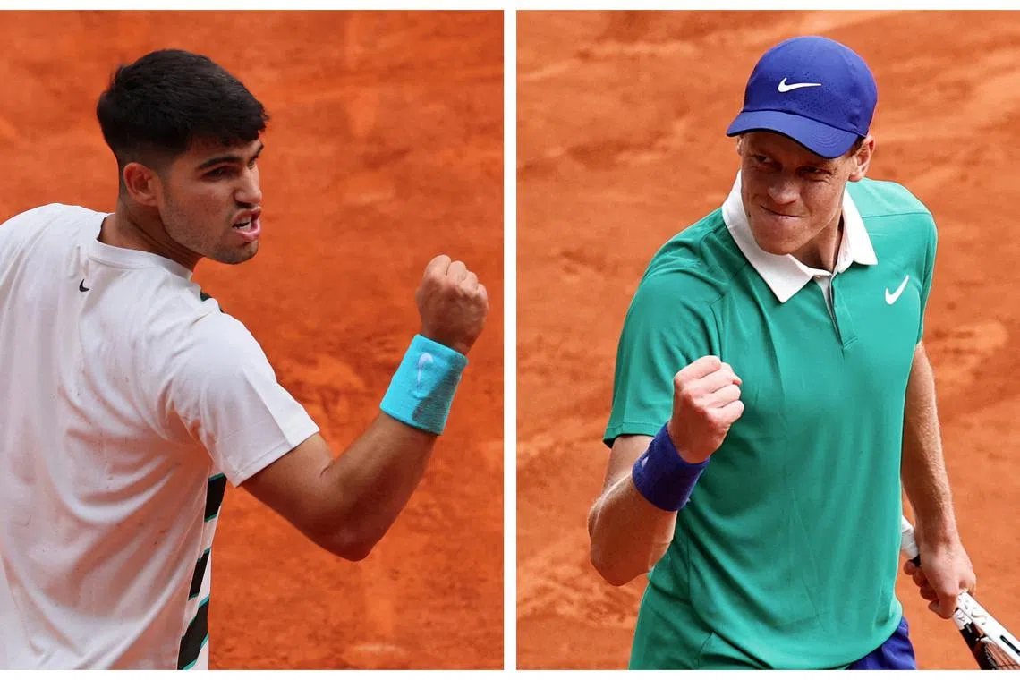 Tennis - A combination picture shows Spain's Carlos Alcaraz and Italy's Jannik Sinner ahead of the French Open men's final. June 7, 2025. REUTERS