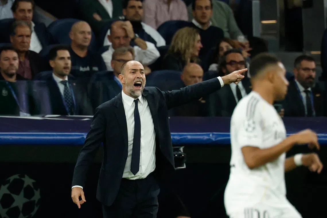 Soccer Football - UEFA Champions League - Real Madrid v Juventus - Santiago Bernabeu, Madrid, Spain - October 22, 2025 Juventus coach Igor Tudor reacts REUTERS/Susana Vera