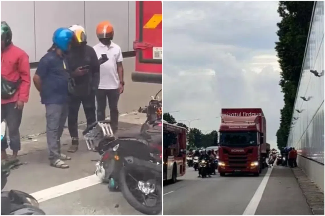 The police said they were alerted to the accident involving a motorcycle and a trailer truck at about 6.15pm on Oct 3.
