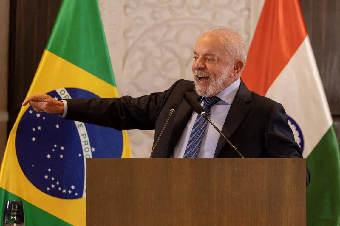 Brazilian President Luiz Inacio Lula da Silva gestures during a press conference in New Delhi, India, February 22, 2026. REUTERS/Adnan Abidi