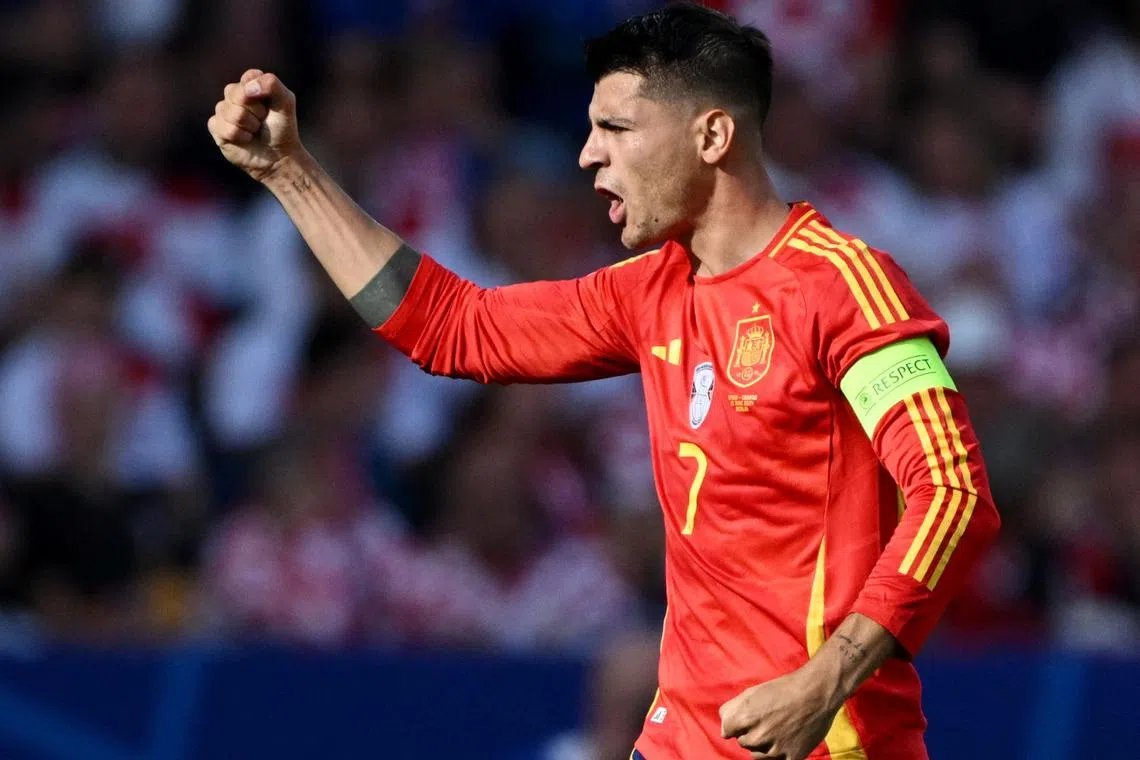 Soccer Football - Euro 2024 - Group B - Spain v Croatia - Berlin Olympiastadion, Berlin, Germany - June 15, 2024 Spain's Alvaro Morata celebrates scoring their first goal REUTERS/Annegret Hilse