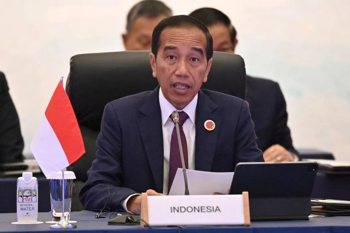 FILE PHOTO: Indonesia's President Joko Widodo speaks during the opening session of the ASEAN-Japan Commemorative Summit Meeting at the Hotel Okura Tokyo in Tokyo on December 17, 2023.     KAZUHIRO NOGI/Pool via REUTERS/File Photo