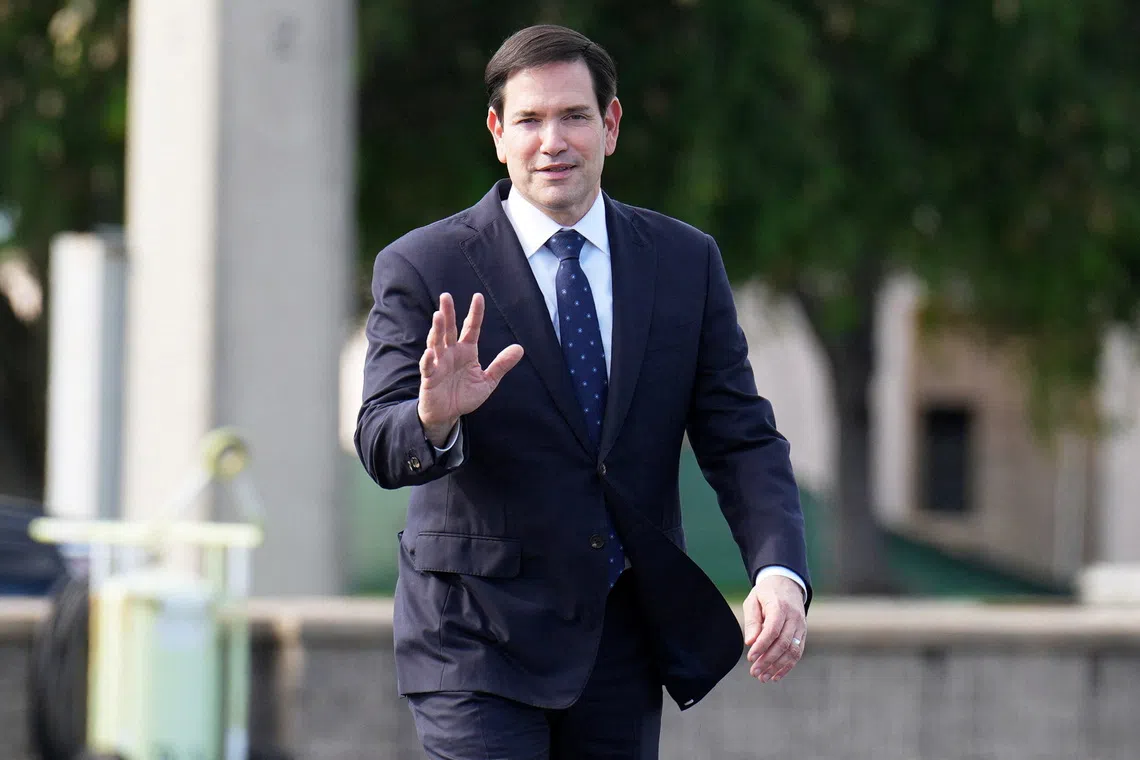 FILE PHOTO: U.S. Secretary of State Marco Rubio arrives to board his plane at Homestead Air Reserve Base in Homestead, Florida, U.S., en route to Mexico City, September 2, 2025. Jacquelyn Martin/Pool via REUTERS/ File Photo