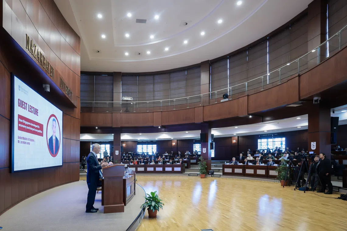 Senior Minister Lee Hsien Loong takes questions during a Q&A session at Nazarbayev University in Astana on Aug 27.