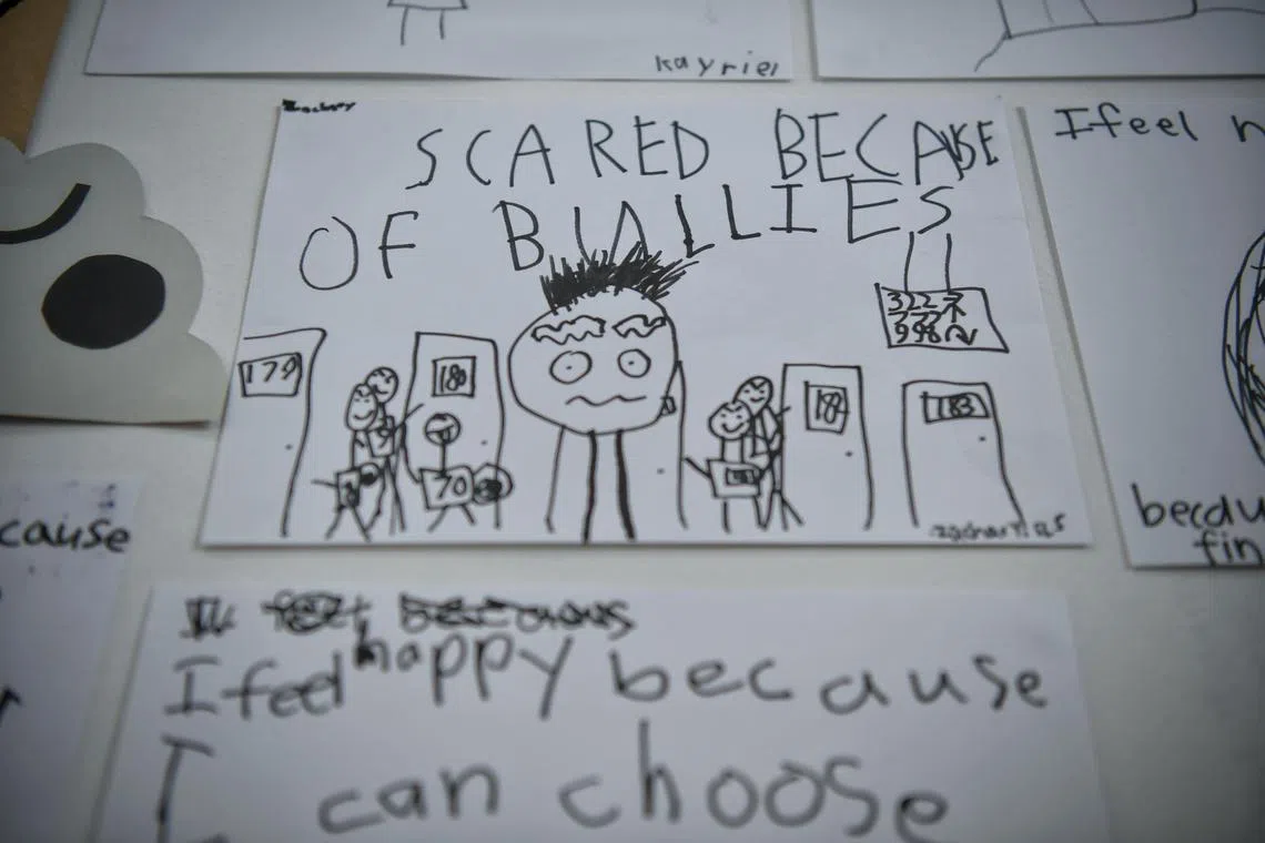 A drawing on bullying done by a child at the St James Church Kindergarten at Gilstead Road on 17 Sept 2018.