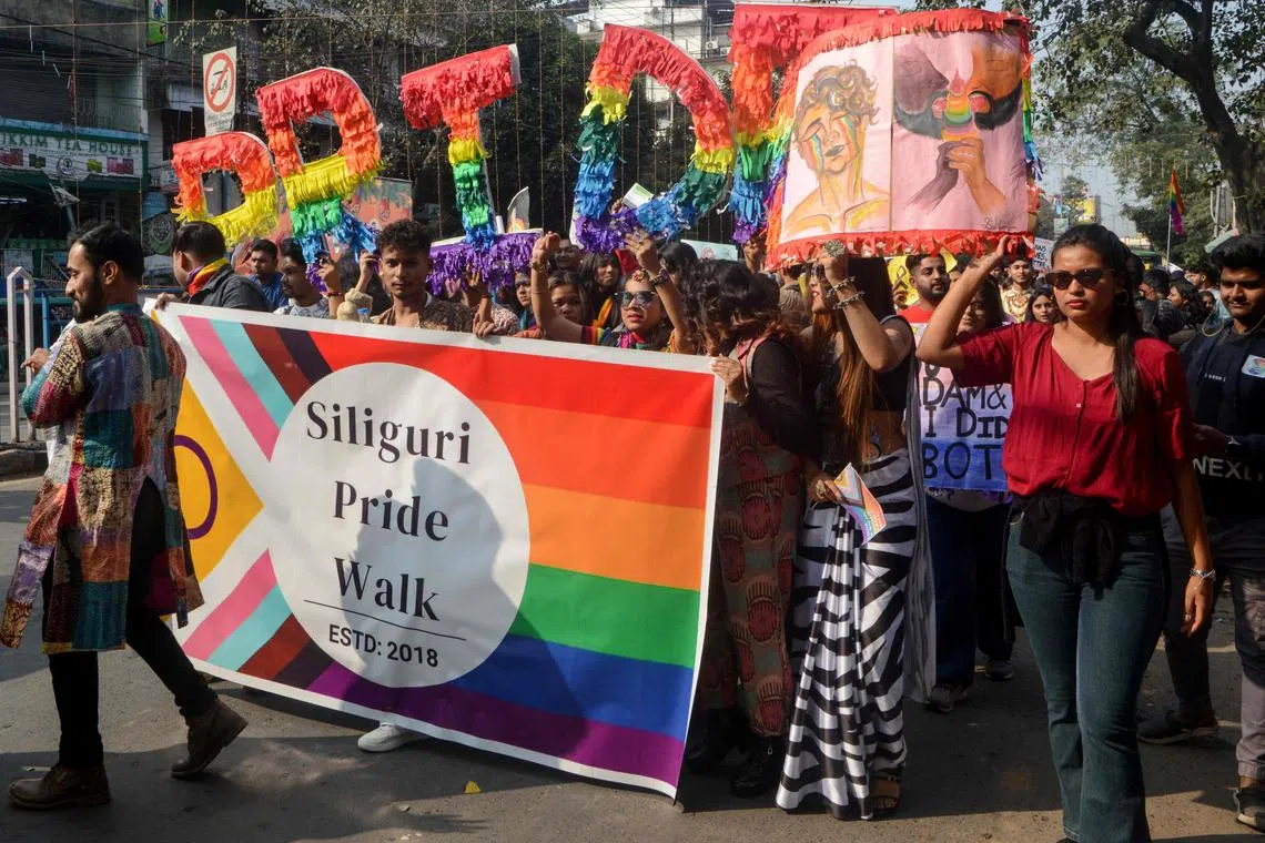 Members of the LGBT community take part in the Siliguri Pride Walk, on Dec 30, 2022.