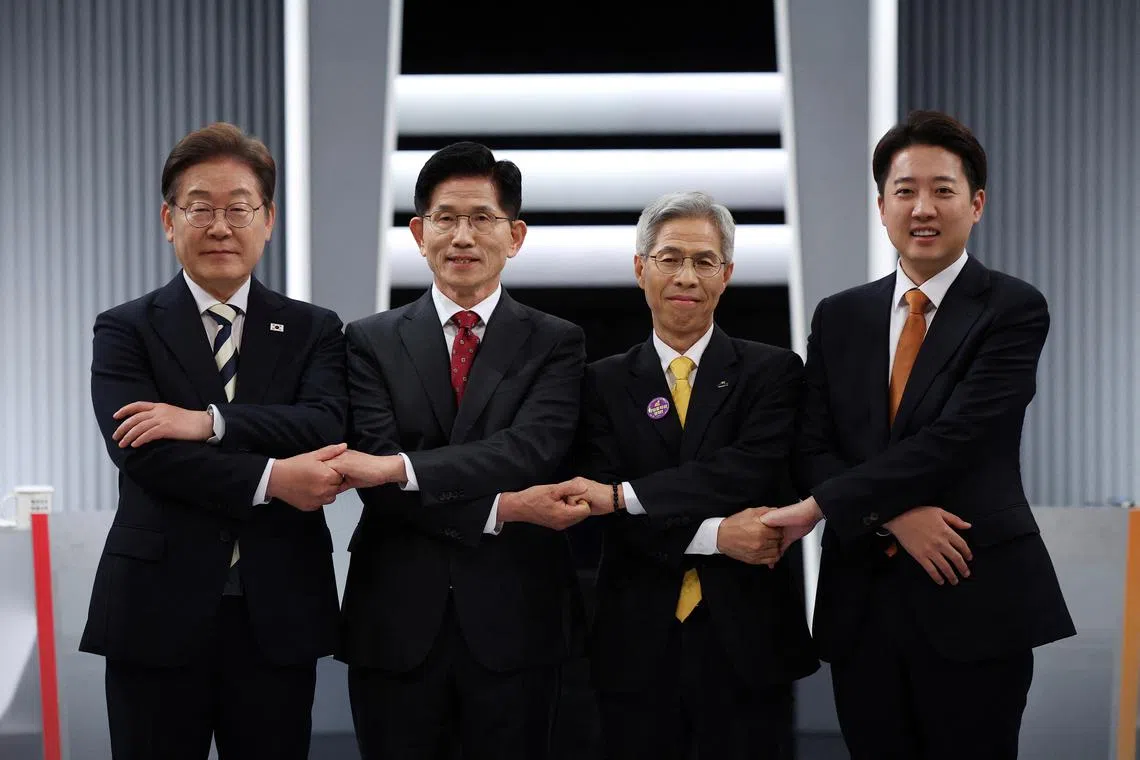 Front runner Lee Jae-myung, of the liberal Democratic Party, has proposed four years in office and two consecutive terms for presidents.