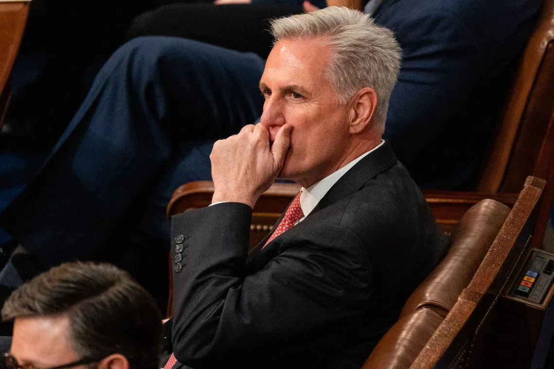 Representative Kevin McCarthy during a meeting in the House chamber, on Jan 5, 2023.