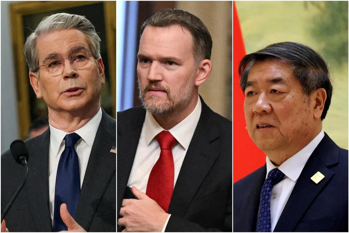 (From left) US Treasury Secretary Scott Bessent and Trade Representative Jamieson Greer will meet Chinese Vice-Premier He Lifeng for trade talks this week, the first since the US hiked tariffs on Chinese goods in April.