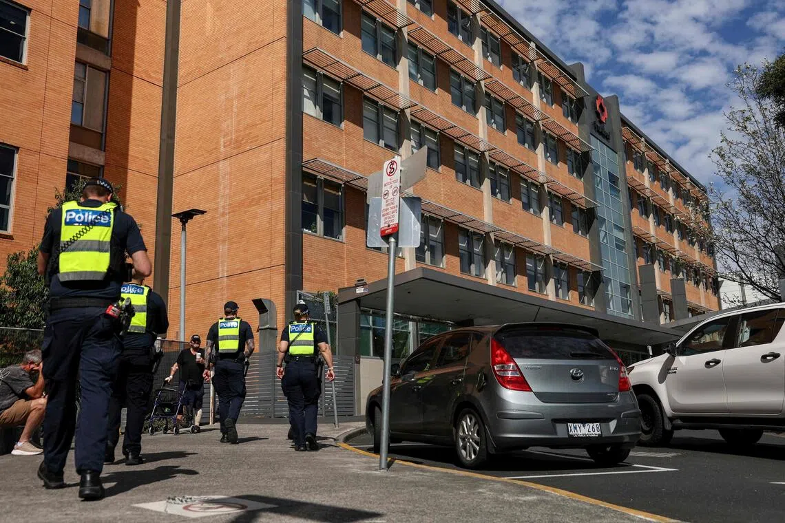Police arrive at Alfred Hospital where Australian politician Helen Haines is being treated in Melbourne on Oct 20.