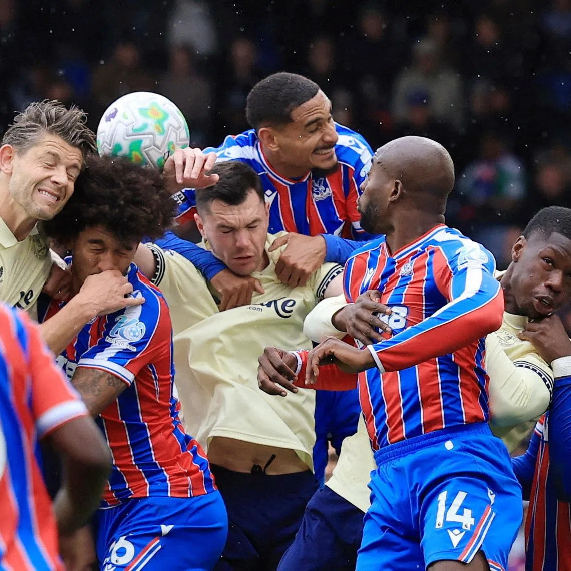 Soccer Football - Premier League - Crystal Palace v Everton - Selhurst Park, London, Britain - May 10, 2026 Crystal Palace's Maxence Lacroix and Crystal Palace's Chris Richards in action with Everton's James Tarkowski and Everton's Michael Keane Action Images via Reuters/Paul Childs