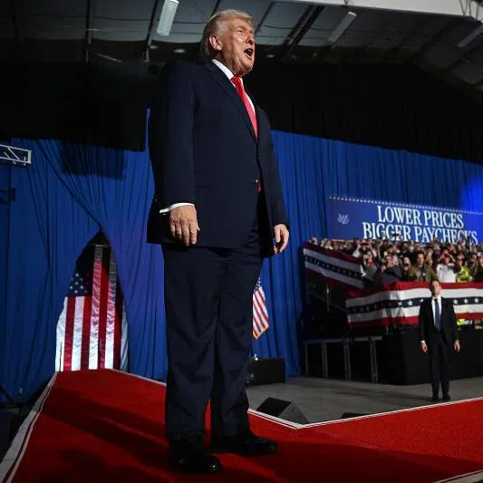 US President Donald Trump delivers remarks at the Horizon Events Center in Des Moines, Iowa, on Jan 27, 2026.  